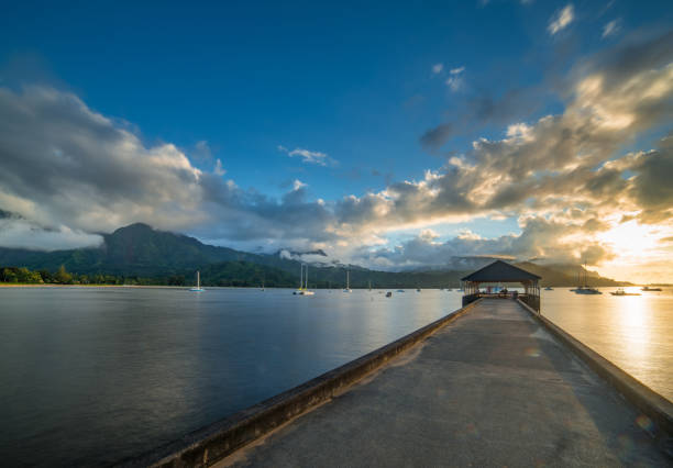 hanalei bay i molo na hawajach kauai - kauai tropical climate green travel destinations zdjęcia i obrazy z banku zdjęć