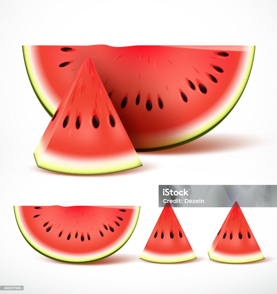 Définir des tranches melon d’eau rouge mûr en 3d réaliste vector - clipart vectoriel de Pastèque libre de droits