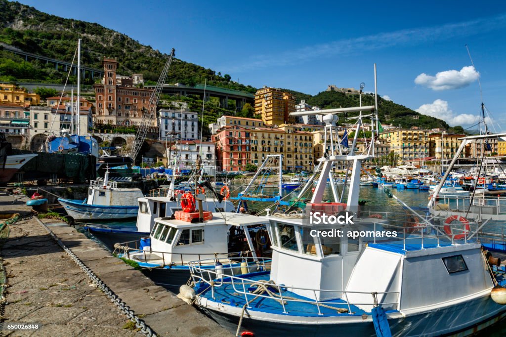 Italian fishing industry. Image taken in a harbor. Fishing backgrounds. Salerno, Italy. Salerno Stock Photo