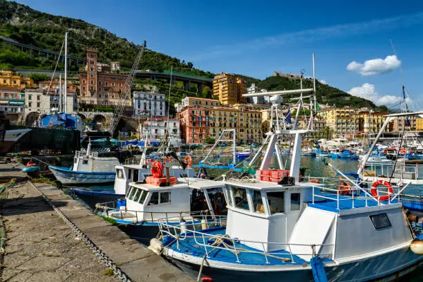 Italian fishing industry. Image taken in a harbor. Fishing backgrounds. Salerno, Italy.