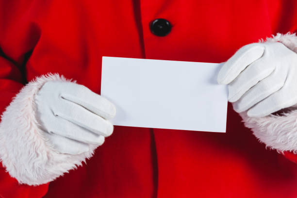 istock Mid section of santa claus holding blank placard 650037536