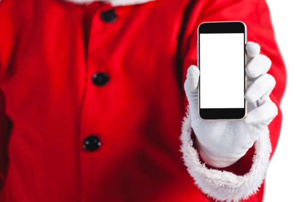 istock Santa claus showing mobile phone against white background 650039056