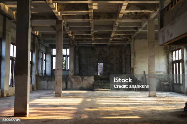 Interior Of An Old Abandoned Building Stock Photo - Download Image Now - Construction Site, Warehouse, Old