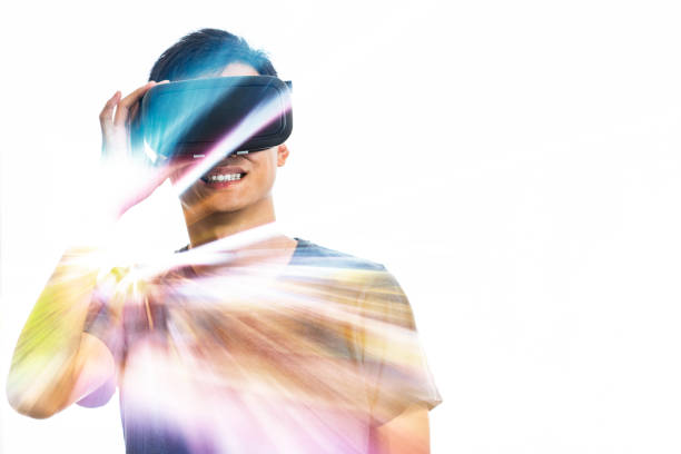 istock Double exposure of people using the virtual reality headset 650070382