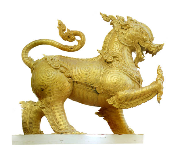istock Gold lion on white background 650071558