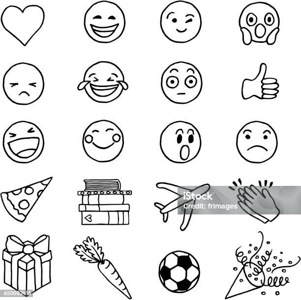 Hand Drawn Doodle Emoji Stock Illustration - Download Image Now - Emoticon, Black And White, Doodle
