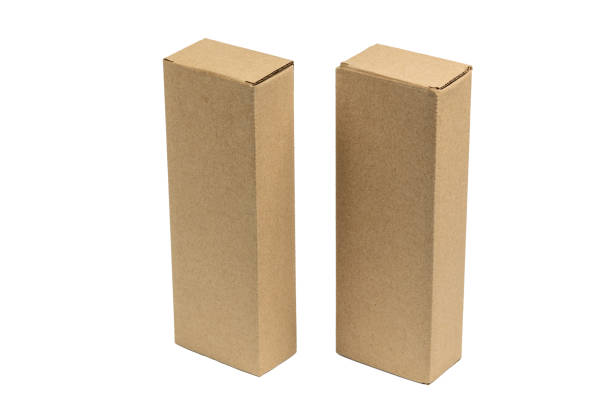 istock Two package brown cardboard box for long items. Mockup, isolated 650097282