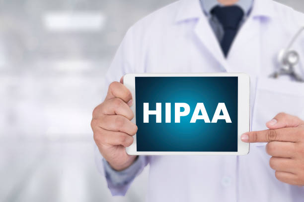 HIPAA Professional doctor use computer and medical equipment all around, desktop top view