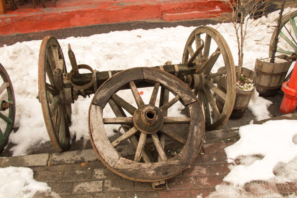 Old traditional style wagon wheel made of wood