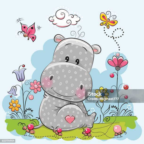 Cute Cartoon Hippo Stock Illustration - Download Image Now - Animal, Art, Baby - Human Age