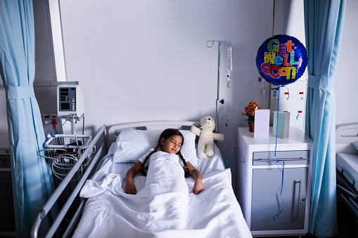 Beds in empty hospital ward