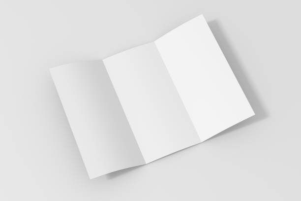 istock Blank three fold paper brochure on white background with soft shadows and highlights 650129714