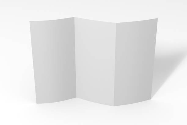 istock Blank three fold paper brochure on white background with soft shadows and highlights 650129730
