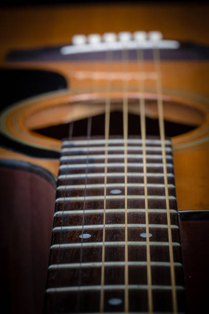 istock acoustic guitar detail on black background 650136912