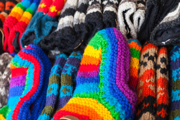 istock Colorful woolen socks lay on counter 650141736