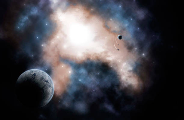 istock Space scene. Nebula with planet and stars, spaceships. https://nasa3d.arc.nasa.gov/detail/plu1rss1 650141840