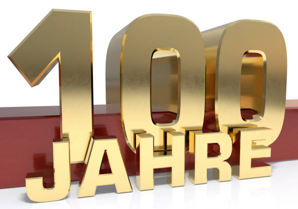 istock Golden digit one hundred and the word of the year 650149904