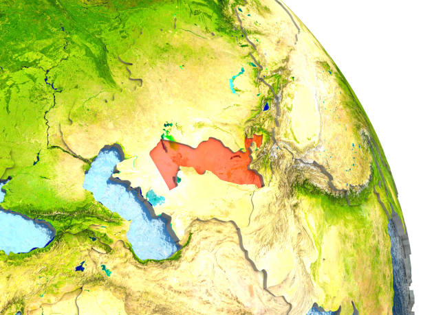 istock Uzbekistan on Earth in red 650150442