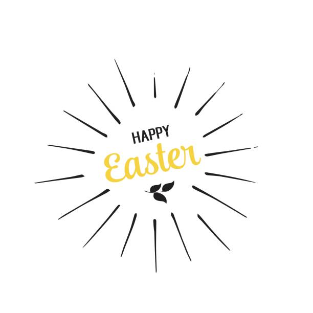 illustrazioni stock, clip art, cartoni animati e icone di tendenza di splendente happy easter lettering and beams - easter leaf black shiny