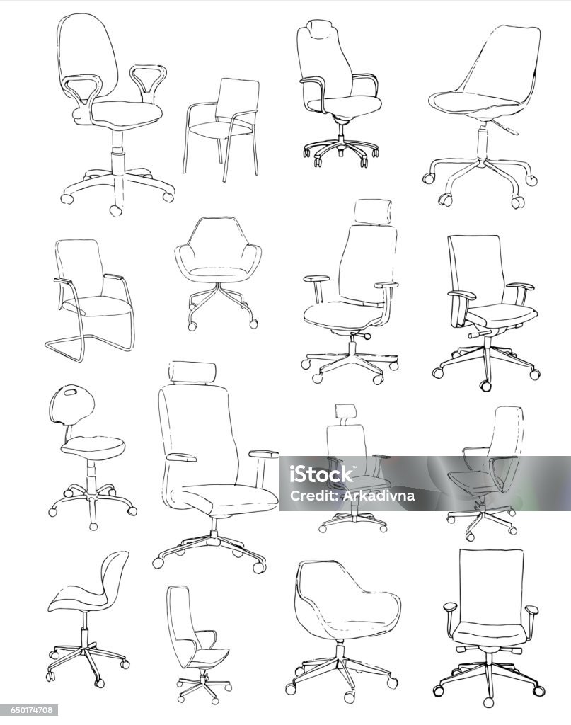 Set office chairs isolated on white background. Sketch different chairs.Vector illustration Office Chair stock vector