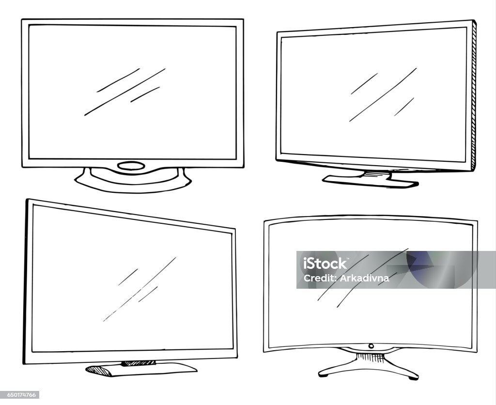 Sketch TV set isolated on a white background. Monitor. Vector illustration. Television Set stock vector