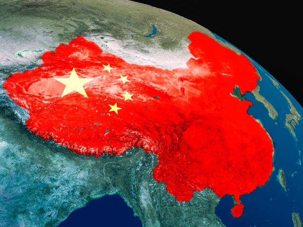 istock Flag of China from space 650174912