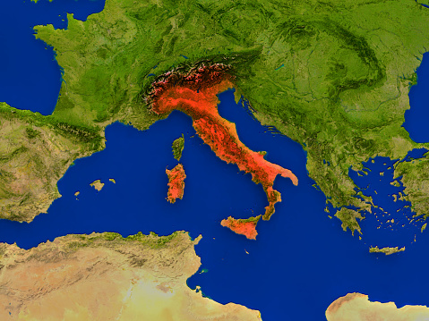 Italia desde el espacio en rojo photo