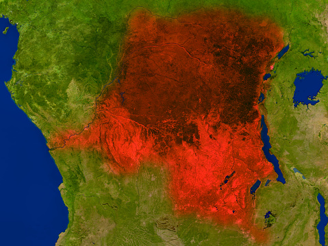 Top-down view of Denmark hightlighted in red as seen from Earth's orbit in space. 3D illustration with highly detailed realistic planet surface. 3D model of planet created and rendered in Cheetah3D software, 4 Mar 2017. Some layers of planet surface use textures furnished by NASA, Blue Marble collection: http://visibleearth.nasa.gov/view_cat.php?categoryID=1484