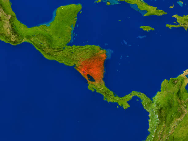 istock Nicaragua from space in red 650175560