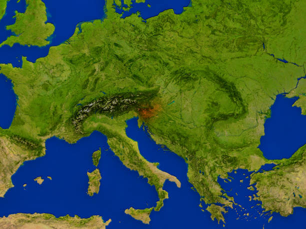 istock Slovenia from space in red 650175626