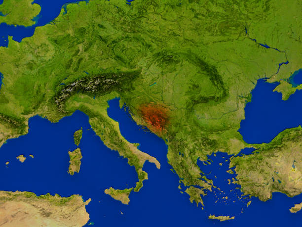 istock Bosnia from space in red 650175740
