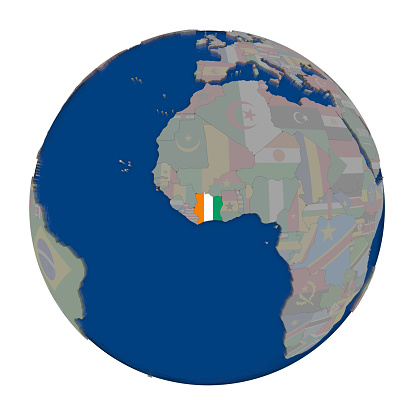 Namibia with embedded national flag on political globe. 3D illustration isolated on white background. 3D model of planet created and rendered in Cheetah3D software, 4 Mar 2017.