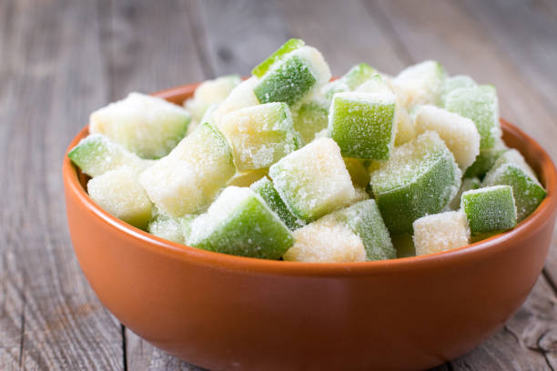 istock Frozen cubes of zucchini in bowl 650182654