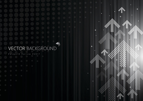 Vector of white direction arrow pattern and glowing lights abstract theme with grey color background. This illustration is an EPS 10 file and contains transparency effects.