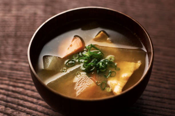 Miso soup Miso soup is one of the soup in Japanese cuisine, including soup dishes made from soup stocked with miso such as vegetables and tofu. miso sauce stock pictures, royalty-free photos & images