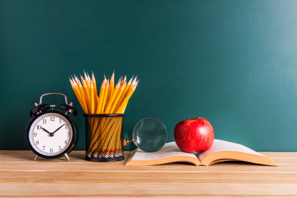 istock Concept of education or back to school on green background 650197662