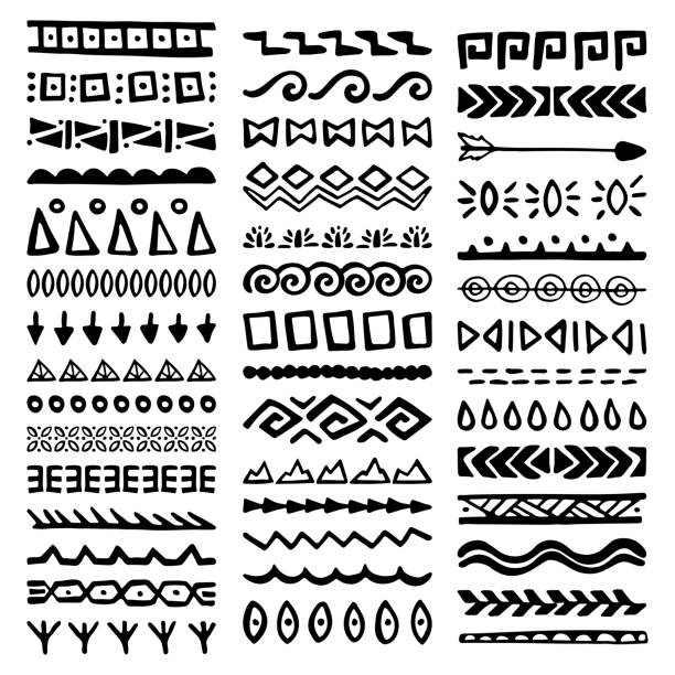 ilustraciones, imágenes clip art, dibujos animados e iconos de stock de colección fronteras de estilo étnico - polynesian culture