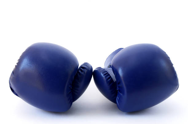 istock Blue Gloves boxing draw on white background 650211244