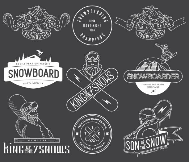 illustrazioni stock, clip art, cartoni animati e icone di tendenza di badge e icone di snowboard vettoriale - winter sport computer icon sport winter
