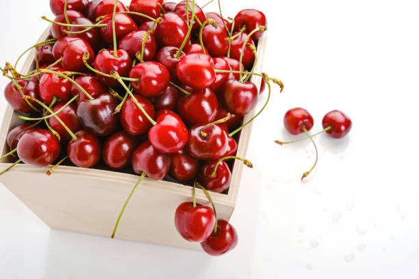 istock Ripe cherries in wooden box 650222126