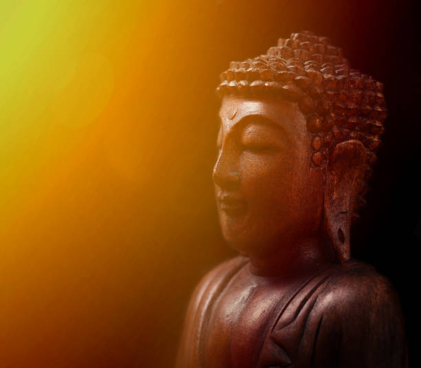 istock Buddha portrait against dark background 650229162
