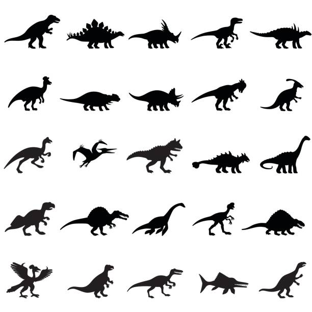Dinosaurs Icon Set Black Dinosaurs Icon Set raptor dinosaur stock illustrations