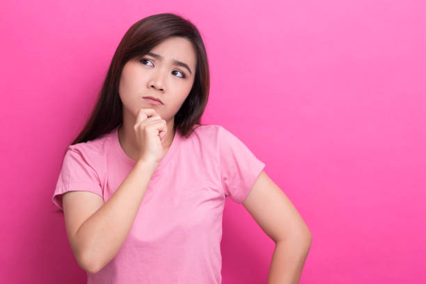 istock Portrait asian woman thinking on isolated background 650230582