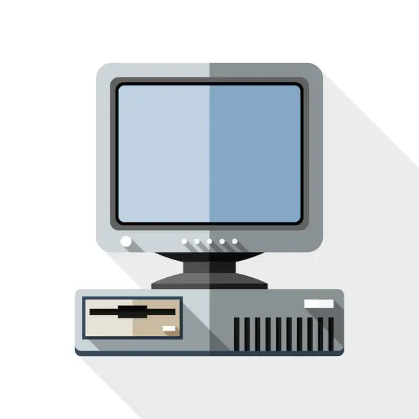 Vector illustration of Vector Retro Computer with CRT Monitor icon.