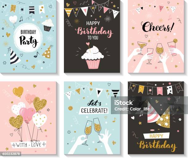 Happy Birthday Greeting Cards Stock Illustration - Download Image Now - Birthday, Greeting Card, Celebratory Toast