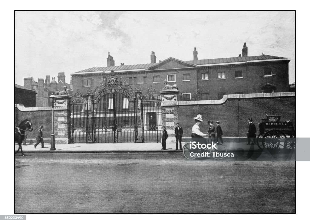 Antique London's photographs: Devonshire house Bicycle stock illustration