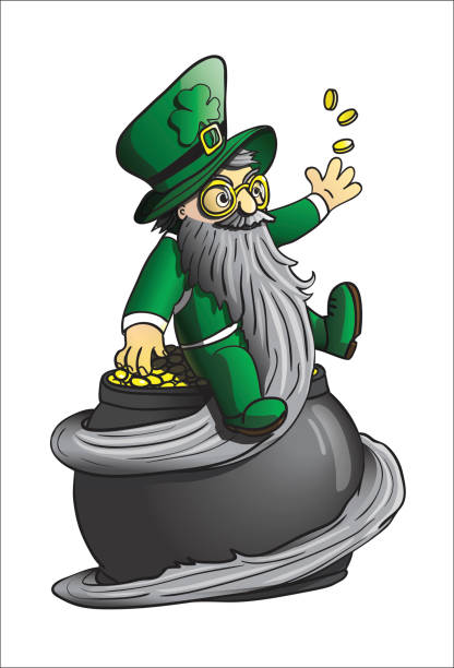 illustrations, cliparts, dessins animés et icônes de lutin sur un pot d’or - st patricks day pot of gold clover irish culture