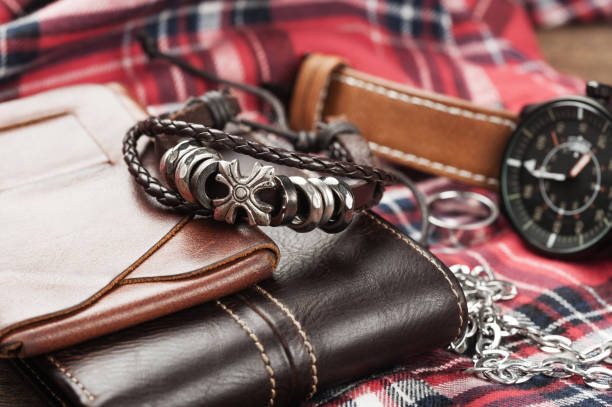 closeup men's leather bracelet, men leather accessories