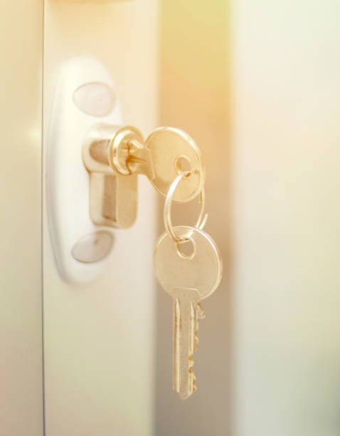 istock Door lock witj keys macro shot - Real estate concept 650246228