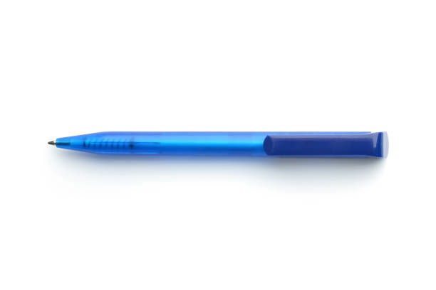istock Office: modern blue plastic ballpoint pen isolated on white 650252724